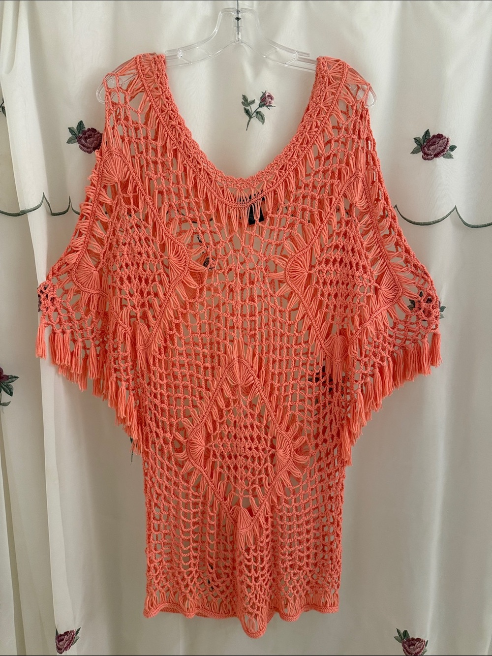 VENUS Coral Crochet Fringe Swim Cover-Up Tunic